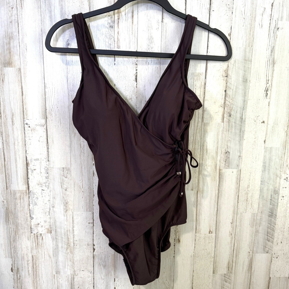 Miraclesuit Swimsuit Women 10 Brown One Piece Wrap Tummy Control 61668 Padded